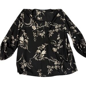 West Kei Stitch Fix Black Floral Short Sleeve Blouse Size L